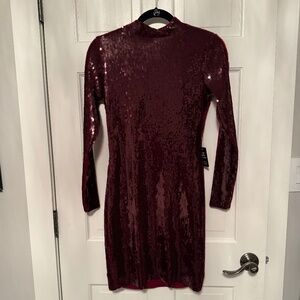 Express - Burgundy sequin dress with keyhole back